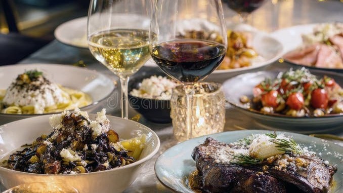 Appetizing restaurant dining experience with delicious food and warm ambiance